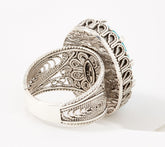 Artisan Crafted Sterling Silver Black Gemstone Painted Porcelain Ring Size 6